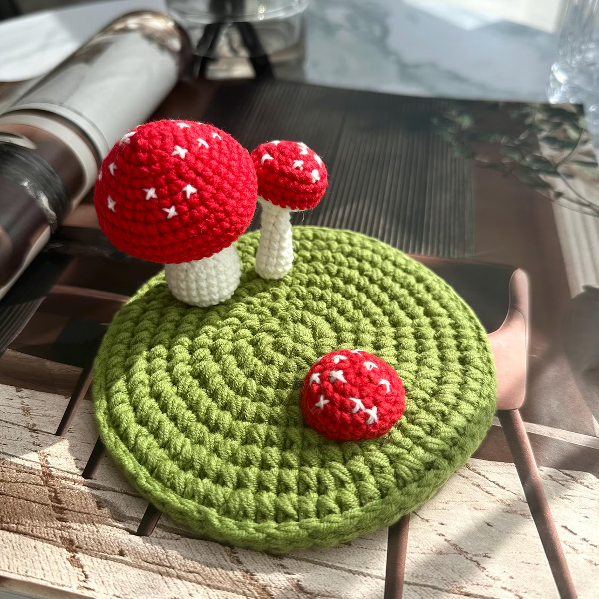 Handmade Silk Phone Stand, Forest Mushroom Motif