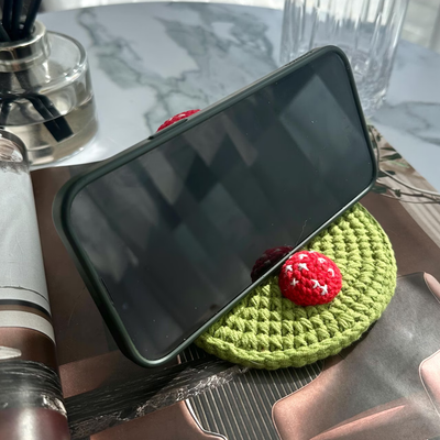 Handmade Silk Phone Stand, Forest Mushroom Motif